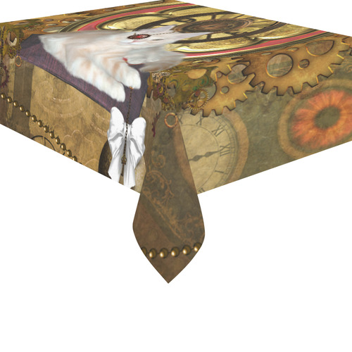 Steampunk, awseome cat clacks and gears Cotton Linen Tablecloth 52"x 70"