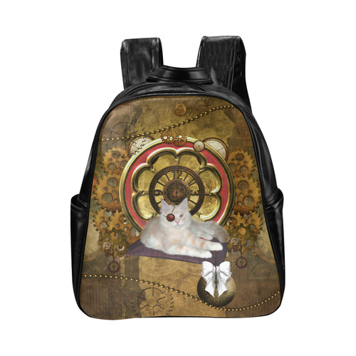 Steampunk, awseome cat clacks and gears Multi-Pockets Backpack (Model 1636)