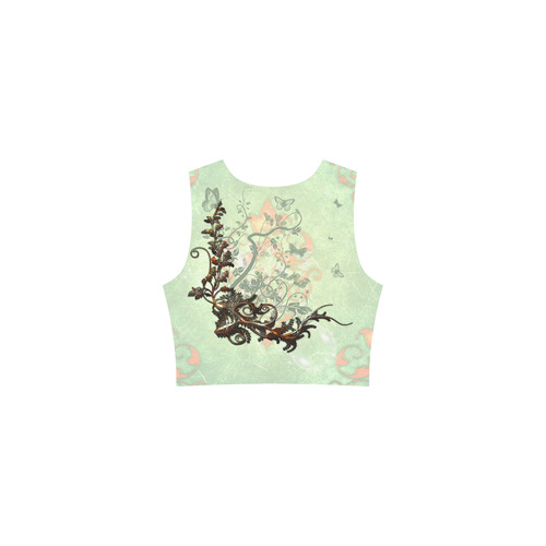 Flower power on soft green background Thea Sleeveless Skater Dress(Model D19)