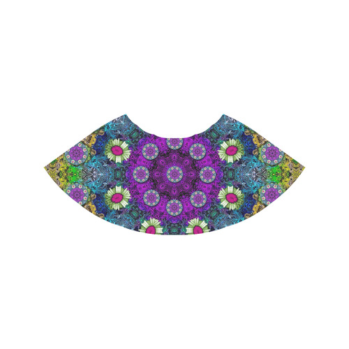 Colors and flowers in a mandala Melete Pleated Midi Skirt (Model D15)