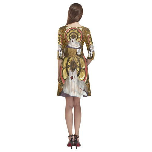 Steampunk, awseome cat clacks and gears Tethys Half-Sleeve Skater Dress(Model D20)