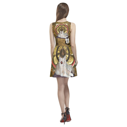 Steampunk, awseome cat clacks and gears Thea Sleeveless Skater Dress(Model D19)