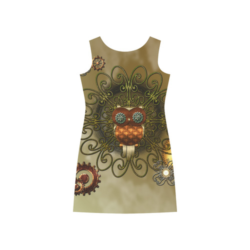 Steampunk cute owl Rhea Loose Round Neck Dress(Model D22)