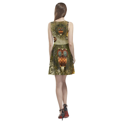 Steampunk cute owl Thea Sleeveless Skater Dress(Model D19)