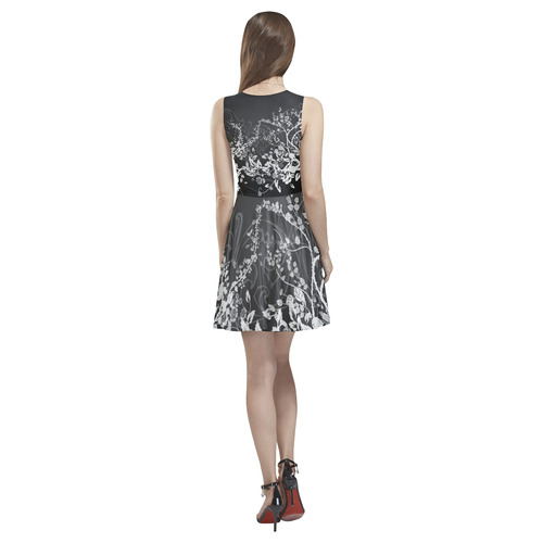 Flowers in black and white Thea Sleeveless Skater Dress(Model D19)