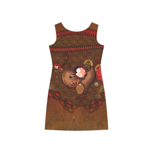 Steampunk heart with roses, valentines Rhea Loose Round Neck Dress(Model D22)