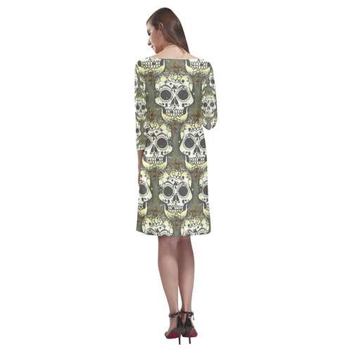 new skull allover pattern 05F by JamColors Rhea Loose Round Neck Dress(Model D22)