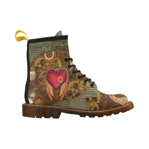 Steampunk, heart with wings High Grade PU Leather Martin Boots For Men Model 402H