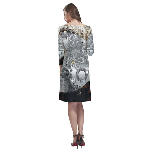Steampunk in vintage design Rhea Loose Round Neck Dress(Model D22)