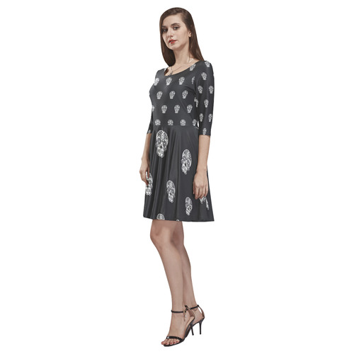 skull pattern bw Tethys Half-Sleeve Skater Dress(Model D20)