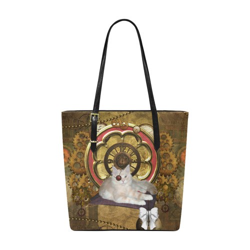 Steampunk, awseome cat clacks and gears Euramerican Tote Bag/Small (Model 1655)