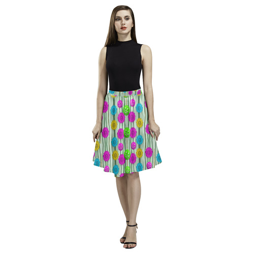 Wood and flower trees with smiles of gold Melete Pleated Midi Skirt (Model D15)