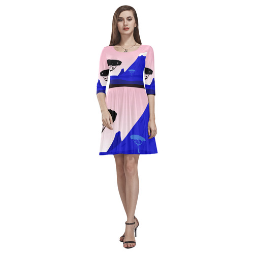 Dress Africa pink blue Tethys Half-Sleeve Skater Dress(Model D20)