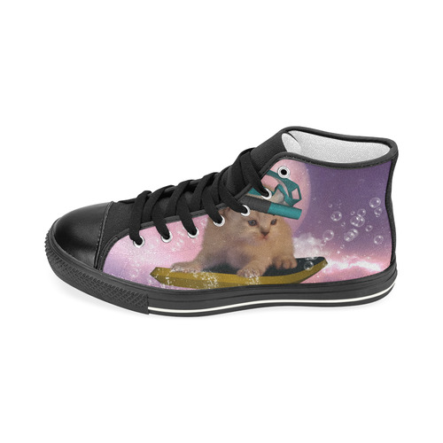 Funny surfing kitten Women's Classic High Top Canvas Shoes (Model 017)