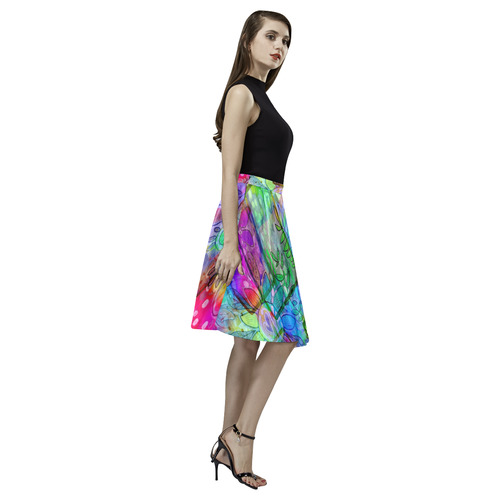 Rainbow Floral Doodle Melete Pleated Midi Skirt (Model D15)