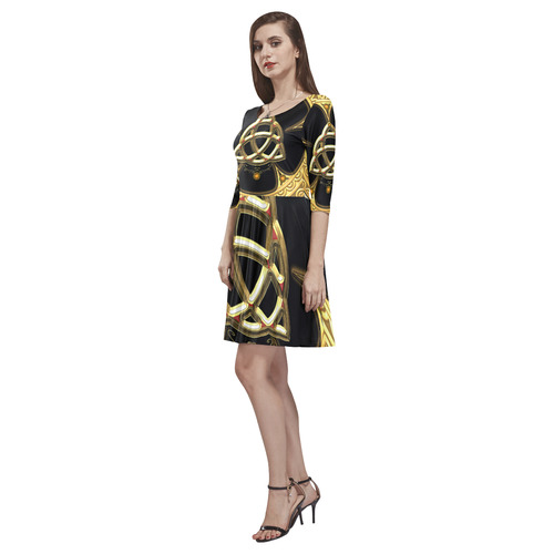 The celtic knote, golden design Tethys Half-Sleeve Skater Dress(Model D20)