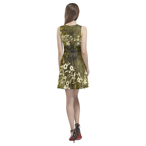 Flowers with birds, tribal Thea Sleeveless Skater Dress(Model D19)