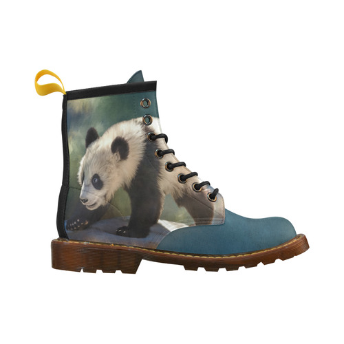 A cute painted panda bear baby High Grade PU Leather Martin Boots For Men Model 402H