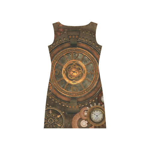 Steampunk, wonderful vintage clocks and gears Rhea Loose Round Neck Dress(Model D22)