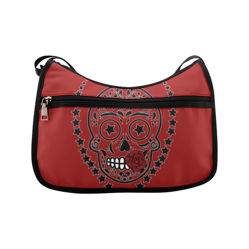 Sugar Skull Red Rose Black Crossbody Bags (Model 1616)