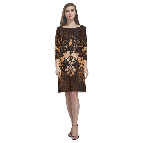 Floral design with crow Rhea Loose Round Neck Dress(Model D22)