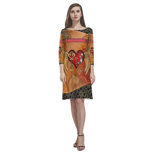 Steampunk, wonderful heart with wings Rhea Loose Round Neck Dress(Model D22)
