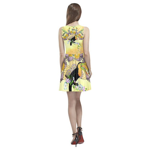 Toucan with flowers Thea Sleeveless Skater Dress(Model D19)