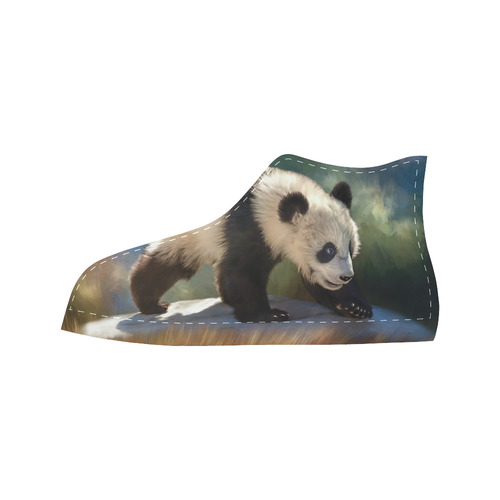 A cute painted panda bear baby Aquila High Top Microfiber Leather Women's Shoes/Large Size (Model 032)