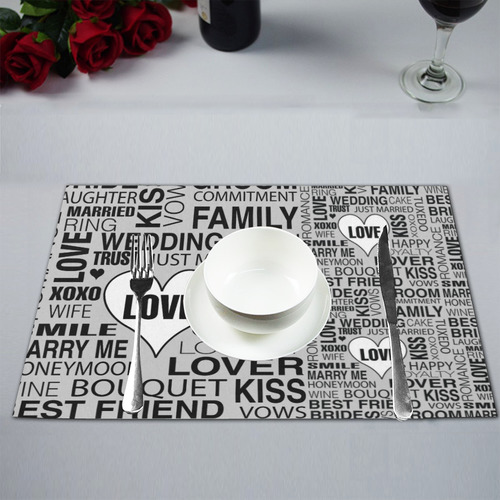 Placemat Wedding Gift Bride Groom Art Print Grey Placemat 12’’ x 18’’ (Set of 2)