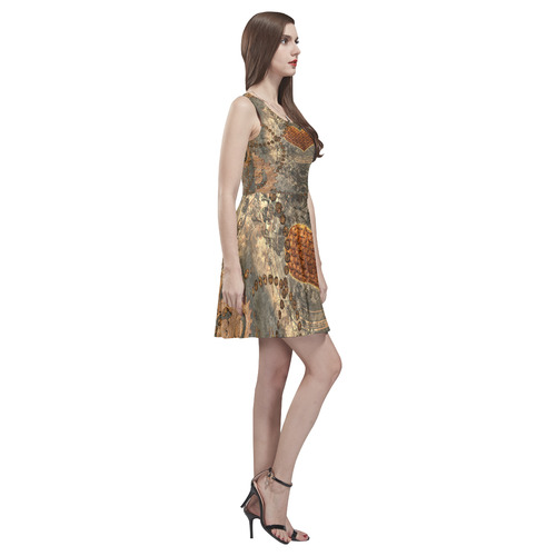 Steampuink, rusty heart with clocks and gears Thea Sleeveless Skater Dress(Model D19)