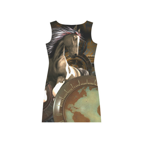 Steampunk, awesome horse with clocks and gears Rhea Loose Round Neck Dress(Model D22)