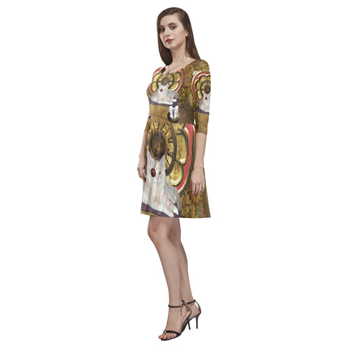 Steampunk, awseome cat clacks and gears Tethys Half-Sleeve Skater Dress(Model D20)