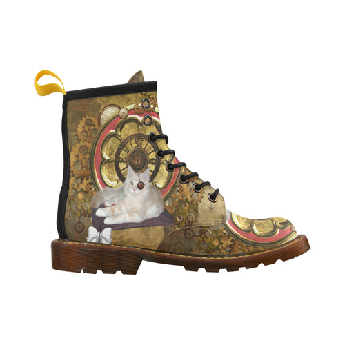 Steampunk, awseome cat clacks and gears High Grade PU Leather Martin Boots For Men Model 402H