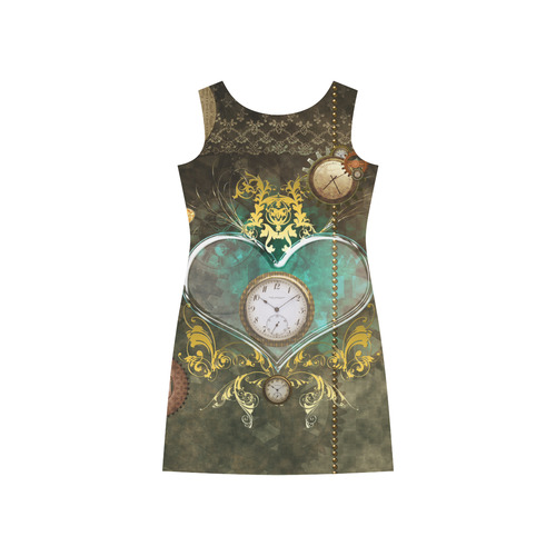 Steampunk, elegant design with heart Rhea Loose Round Neck Dress(Model D22)