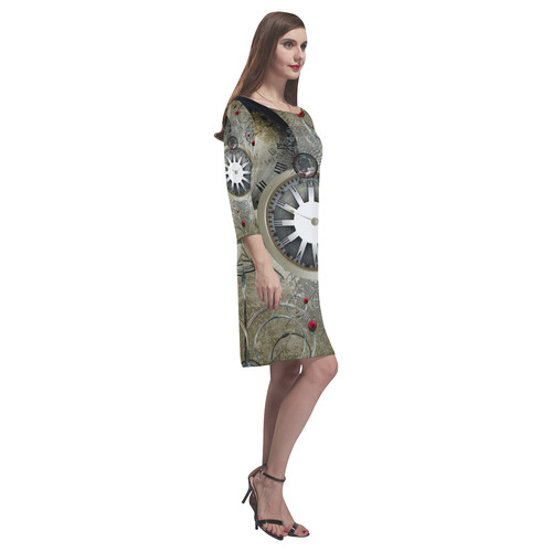 Steampunk, noble design, clocks and gears Rhea Loose Round Neck Dress(Model D22)