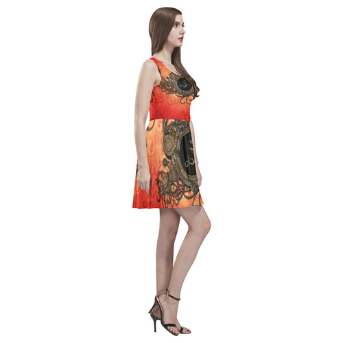 Decorative design, red and black Thea Sleeveless Skater Dress(Model D19)