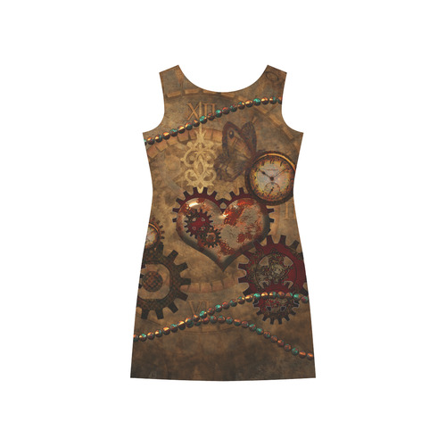 Steampunk, noble design clocks and gears Rhea Loose Round Neck Dress(Model D22)