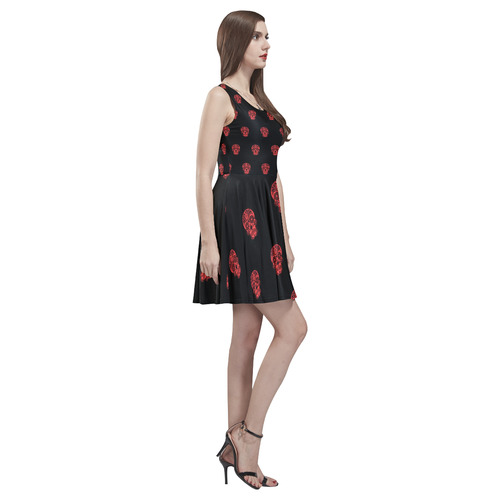 skull pattern red Thea Sleeveless Skater Dress(Model D19)