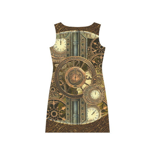 Steampunk clocks and gears Rhea Loose Round Neck Dress(Model D22)