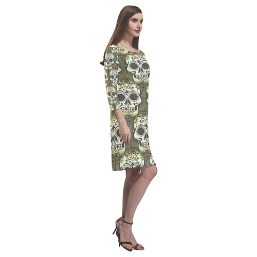 new skull allover pattern 05F by JamColors Rhea Loose Round Neck Dress(Model D22)