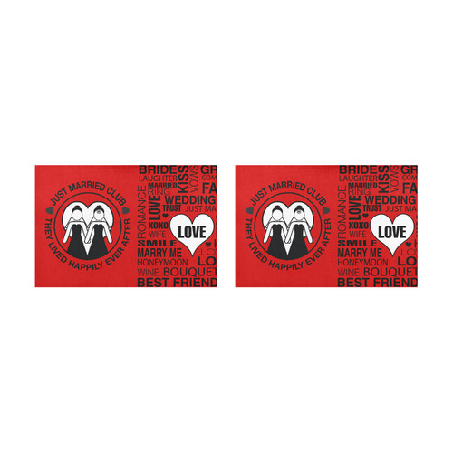 Wedding Gift Placemat Set Just Married Bride Lgbt Print Red Placemat 12’’ x 18’’ (Two Pieces)