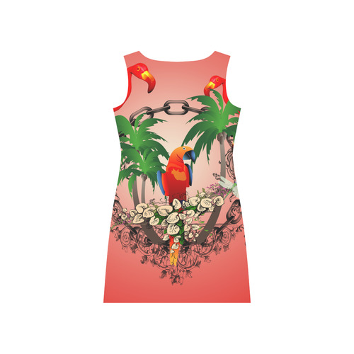 Funny parrot, tropical design Rhea Loose Round Neck Dress(Model D22)