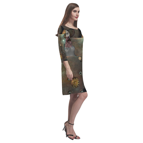 Steampunk, rusty metal and clocks and gears Rhea Loose Round Neck Dress(Model D22)