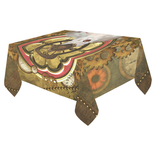 Steampunk, awseome cat clacks and gears Cotton Linen Tablecloth 52"x 70"
