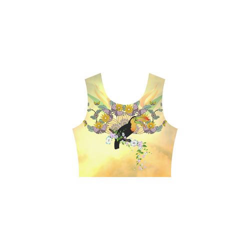 Toucan with flowers Thea Sleeveless Skater Dress(Model D19)