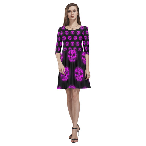 Sugarskull Pattern,purple by JamColors Tethys Half-Sleeve Skater Dress(Model D20)