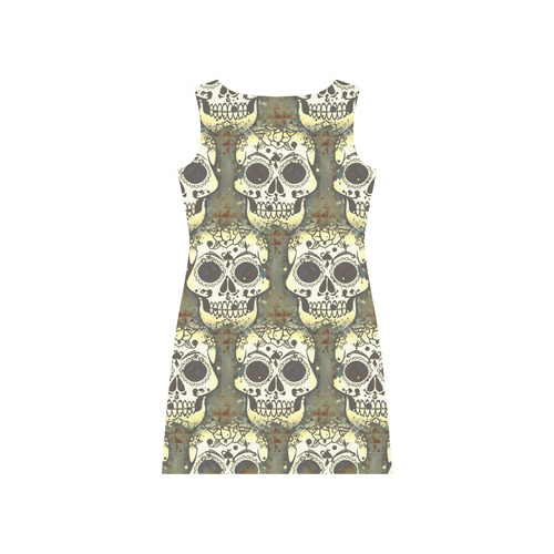 new skull allover pattern 05F by JamColors Rhea Loose Round Neck Dress(Model D22)