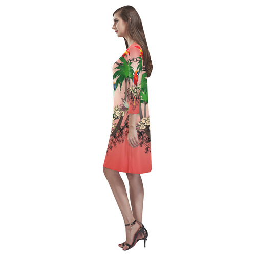 Funny parrot, tropical design Rhea Loose Round Neck Dress(Model D22)