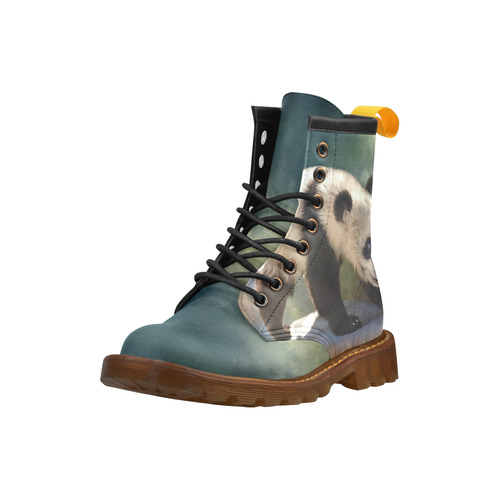 A cute painted panda bear baby High Grade PU Leather Martin Boots For Men Model 402H