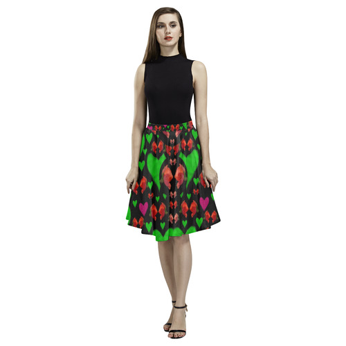 love hearts and roses Melete Pleated Midi Skirt (Model D15)